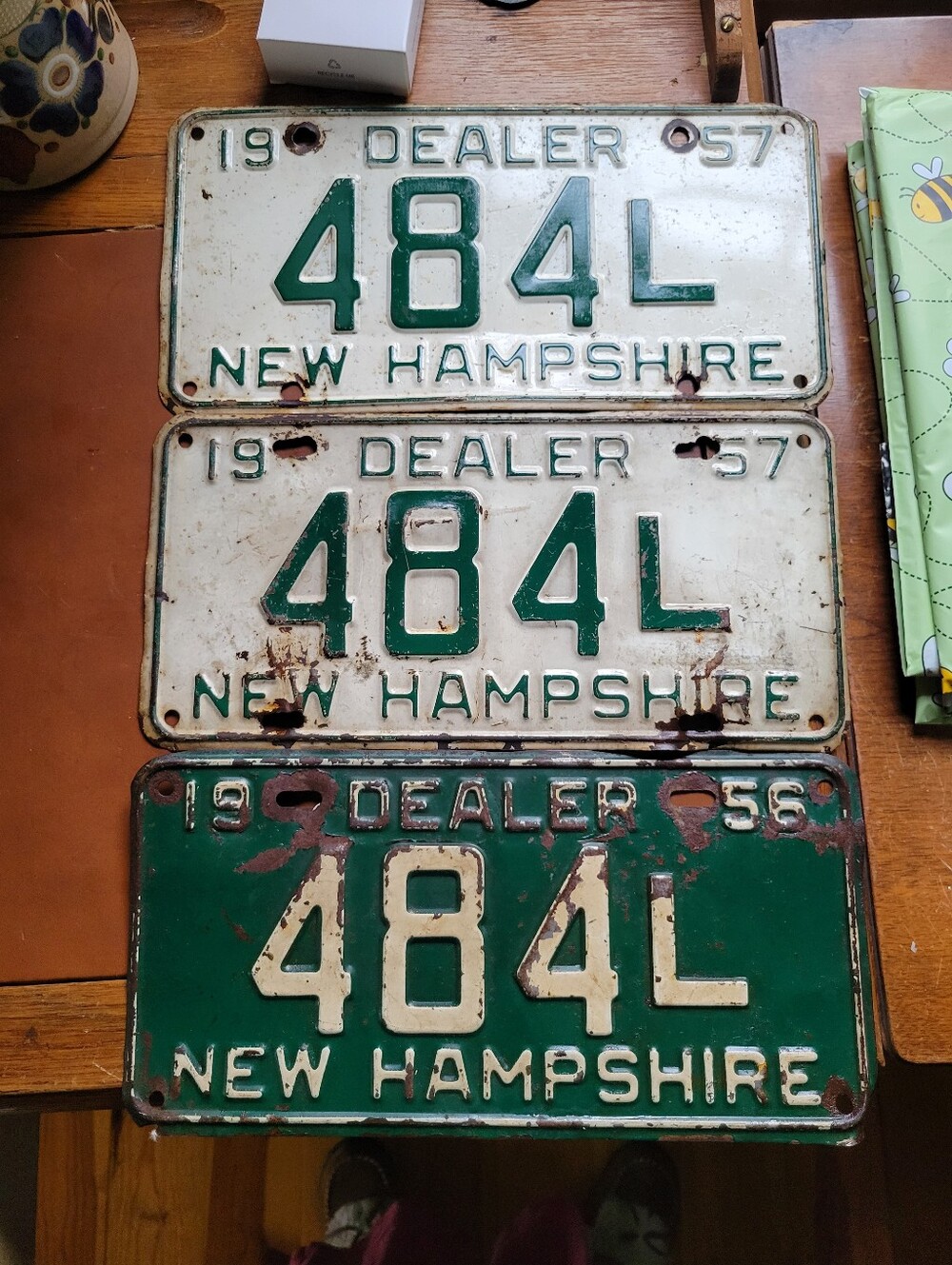 Lot of 3 Vintage 1956 1957 New Hampshire Dealer License Plates NH Tag 484L